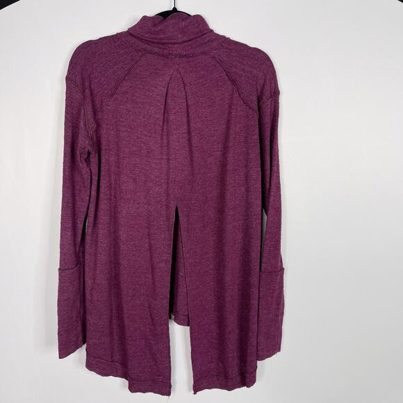 Free People Small S Purple Split Back Cowl Neck Long Sleeve Top Eggplant Cotton - Picture 2 of 12